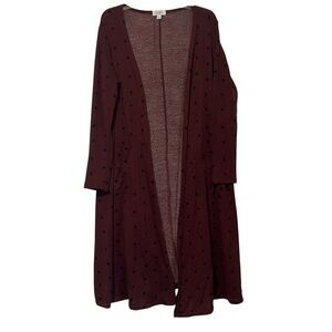 LuLaRoe size Large women’s maroon and black polka dot duster cardigan